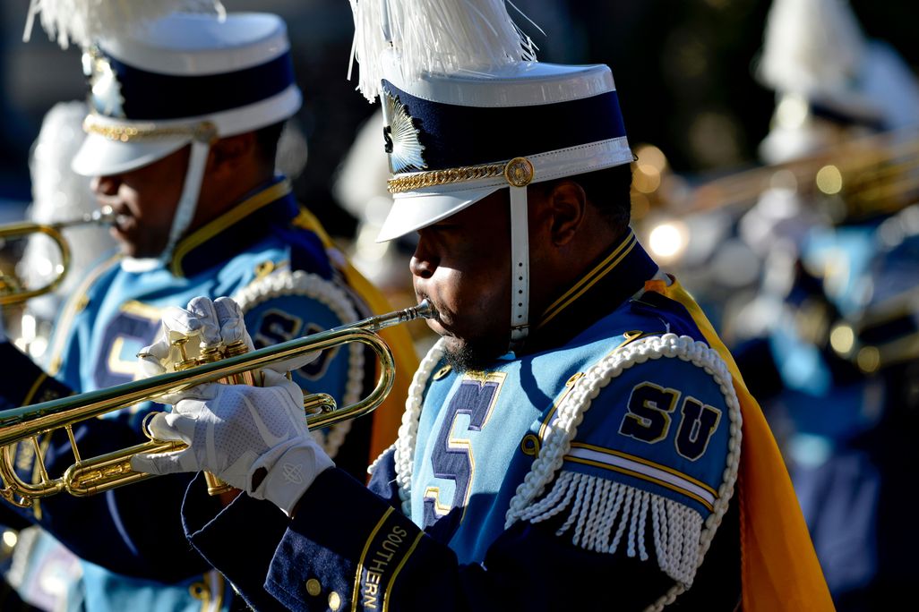 Southern University trumpet player at Rose Parade
