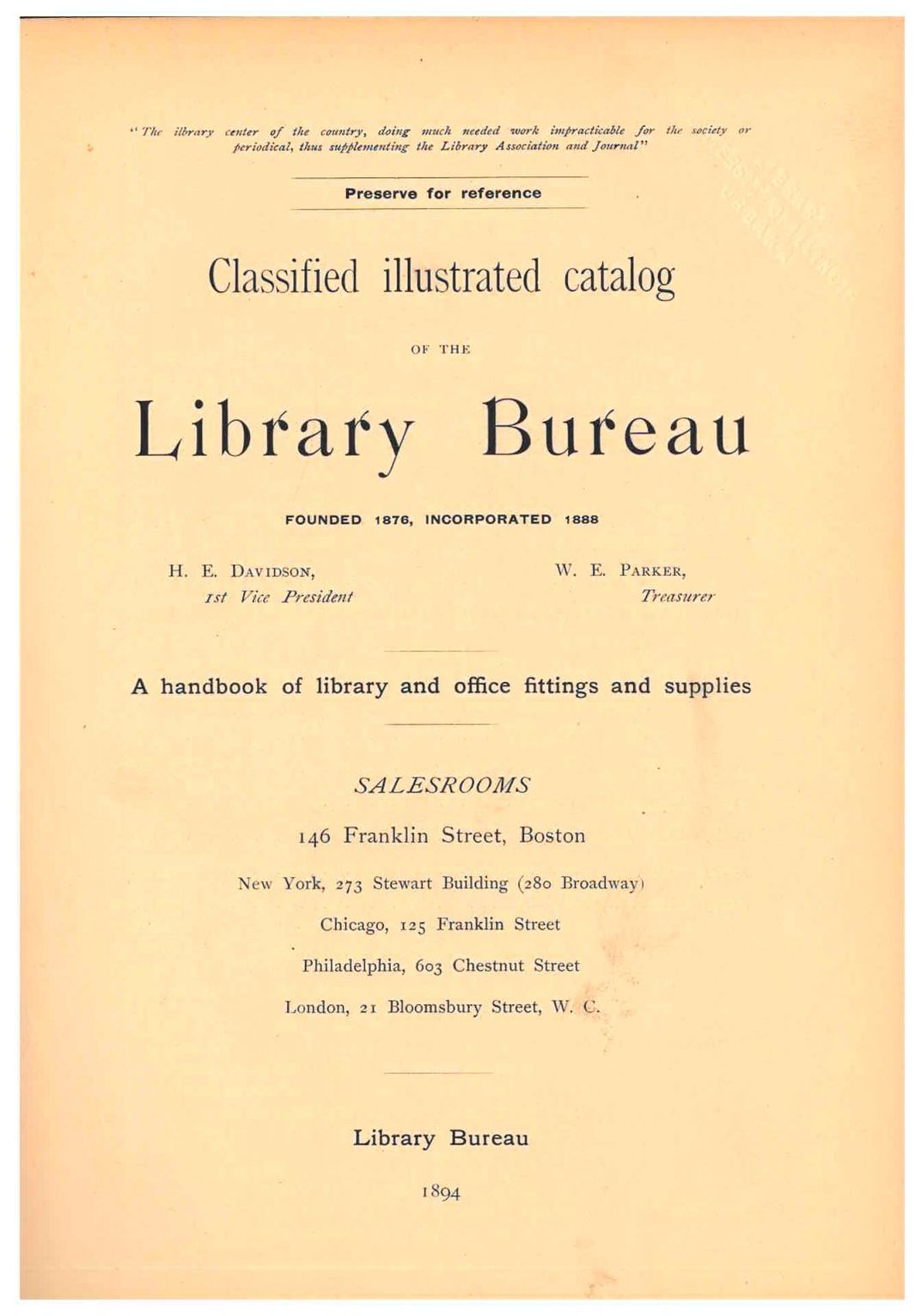 Title page of trade catalog