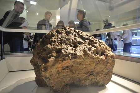 A fragment of the meteorite that tore through the Earth above Chelyabinsk, Russia, in February 2013.