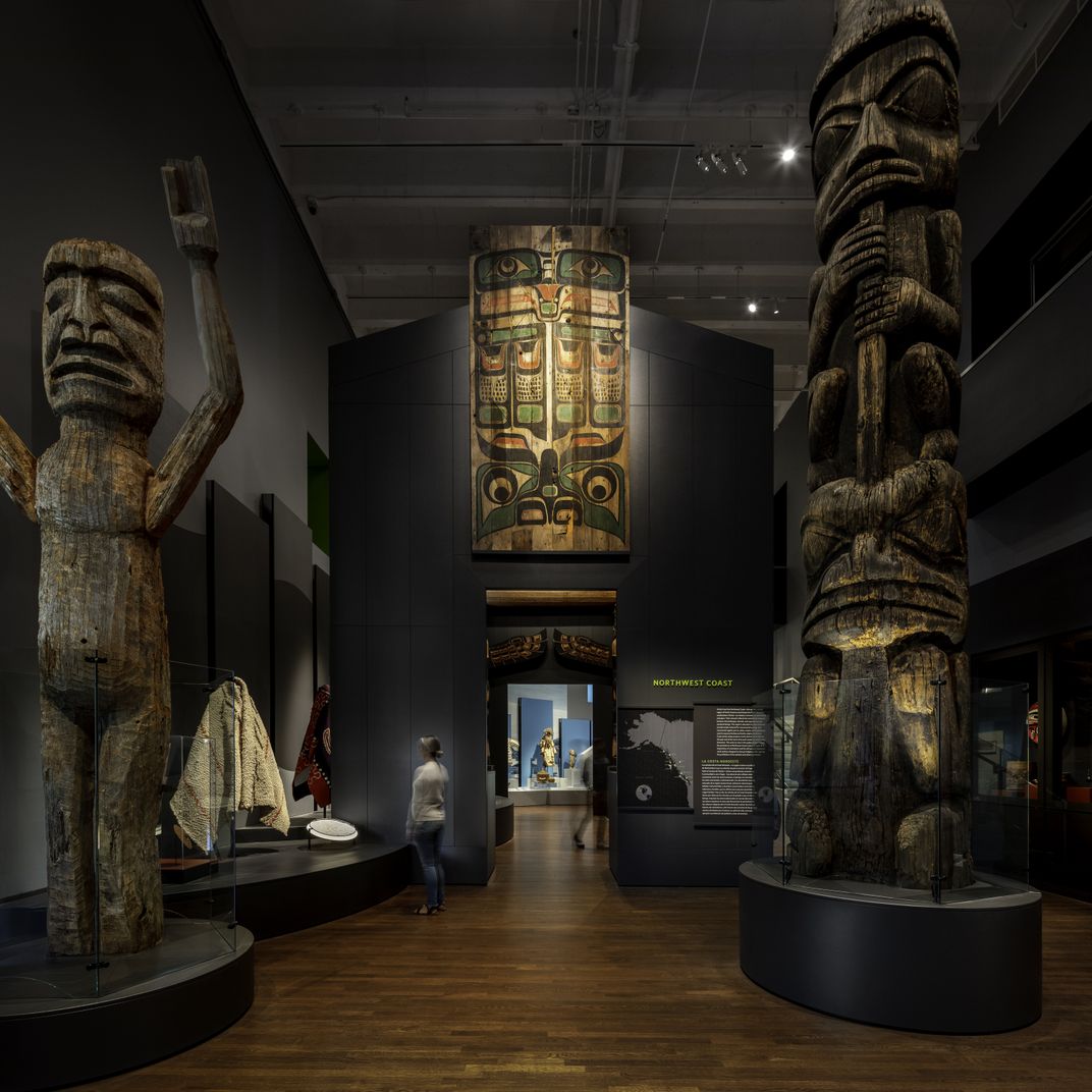 An interior view of the rehung Indigenous Arts of North American exhibition