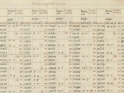 Math historian Glen Van Brummelen came across decimal points in Giovanni Bianchini&#39;s manuscript, Tabulae primi mobilis B.