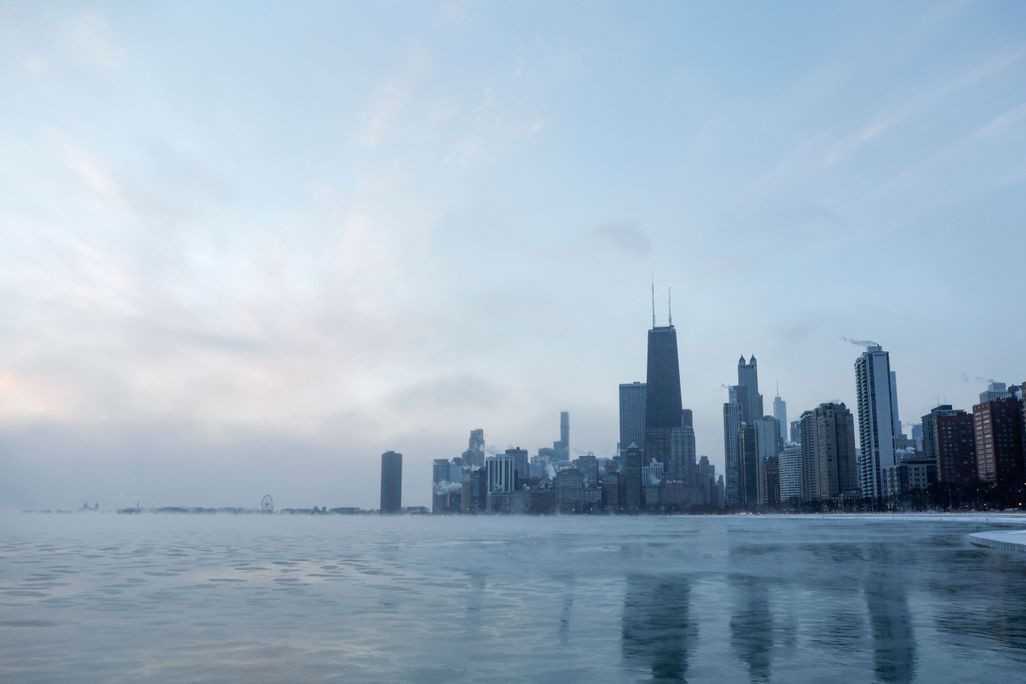 Lake Michigan with Chicago skyline in background