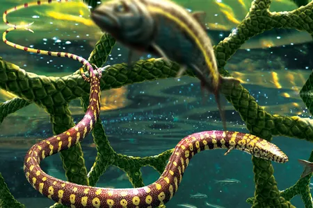 An illustration of Tetrapodophis, a lizard that was named based on a fossil likely smuggled out of Brazil to Germany