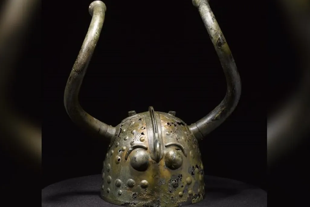 horned helmet with circular patterns