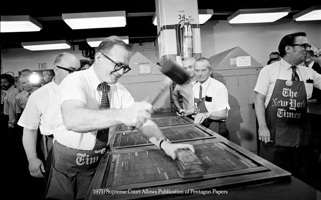 A 1971 photo of Times staff after the Supreme Court allowed publication of the Pentagon Papers