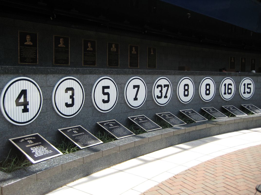 Retired Yankees numbers in Monument Park at Yankee Stadium ...