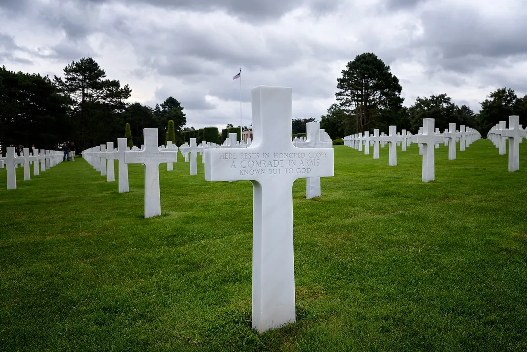 The grave of an unknown soldier at the Normandy American Cemetery and Memorial