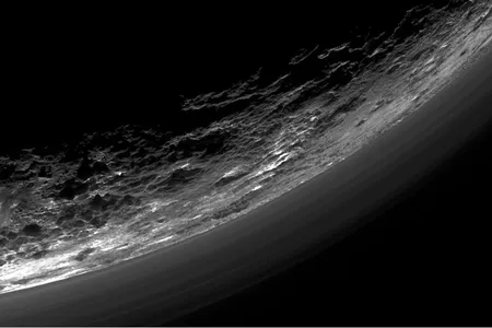 Haze layers appear above the horizon of Pluto in this image returned by New Horizons.