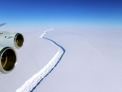 A NASA research plane photographed the widening crack on Antarctica's Larsen C ice shelf on November 10, 2016.