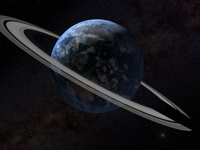 An illustration of Earth with a ring.