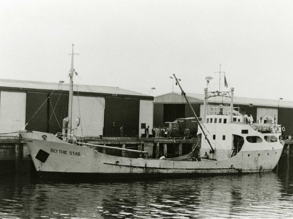 Black and white photo of ship
