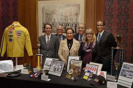 From left: Roger White, curator; John Gray, director, Rose Miller, Leonard W. Miller, Jane Rogers, curator and Leonard T. Miller