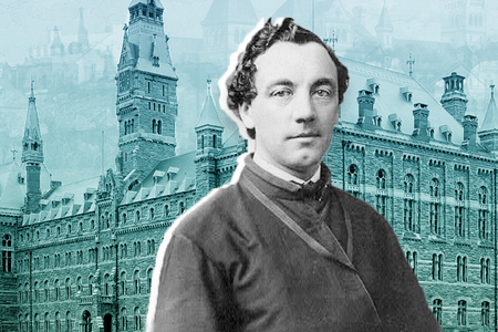 Patrick Francis Healy, depicted here in front of Healy Hall, served as Georgetown University's president between 1874 and 1882. 