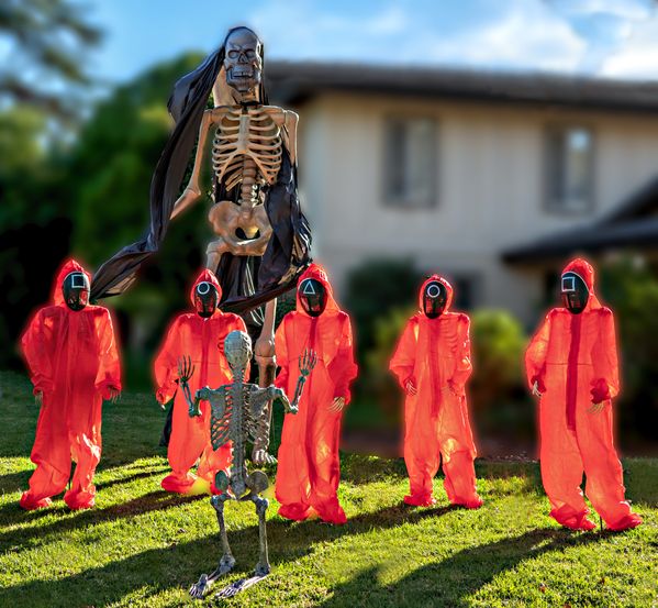 An odd Halloween display on a front lawn thumbnail