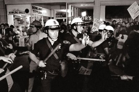 Oakland police use Mace during Oakland's "Stop the Draft Week" October 16, 1967, the largest anti-Vietnam war protest in the San Francisco bay area to that date, in downtown Oakland.