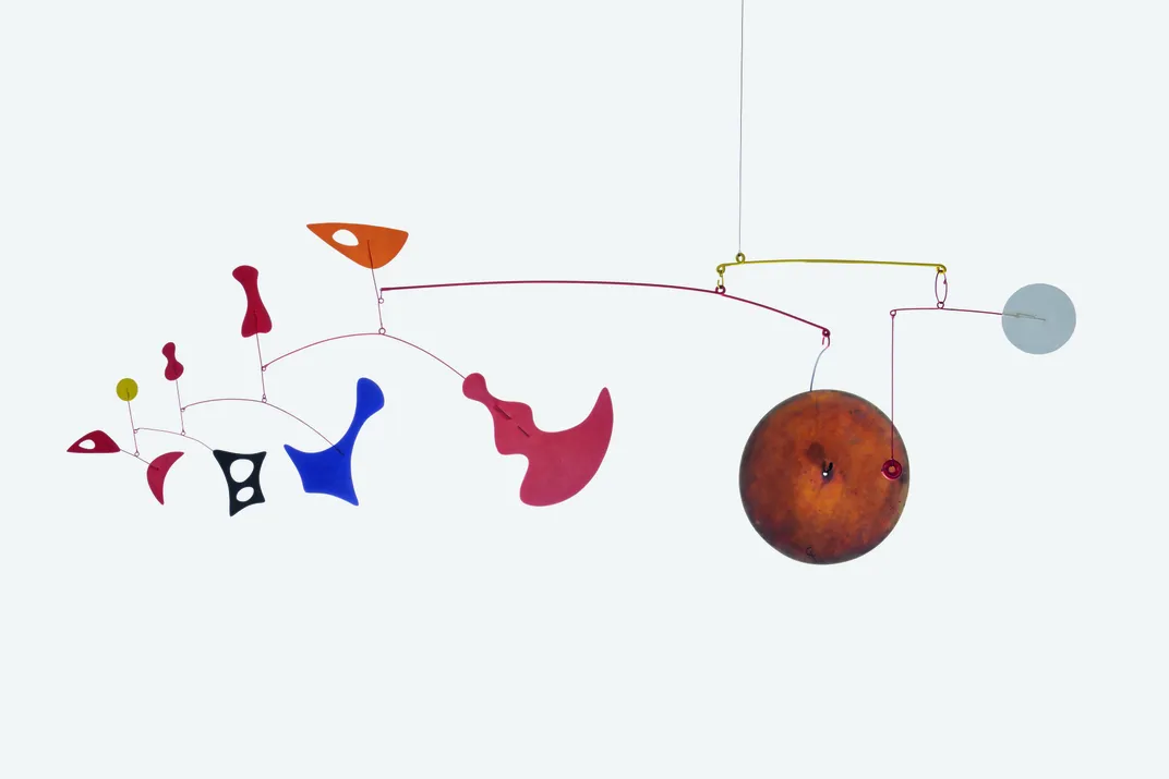 Calder mobile with colorful shapes