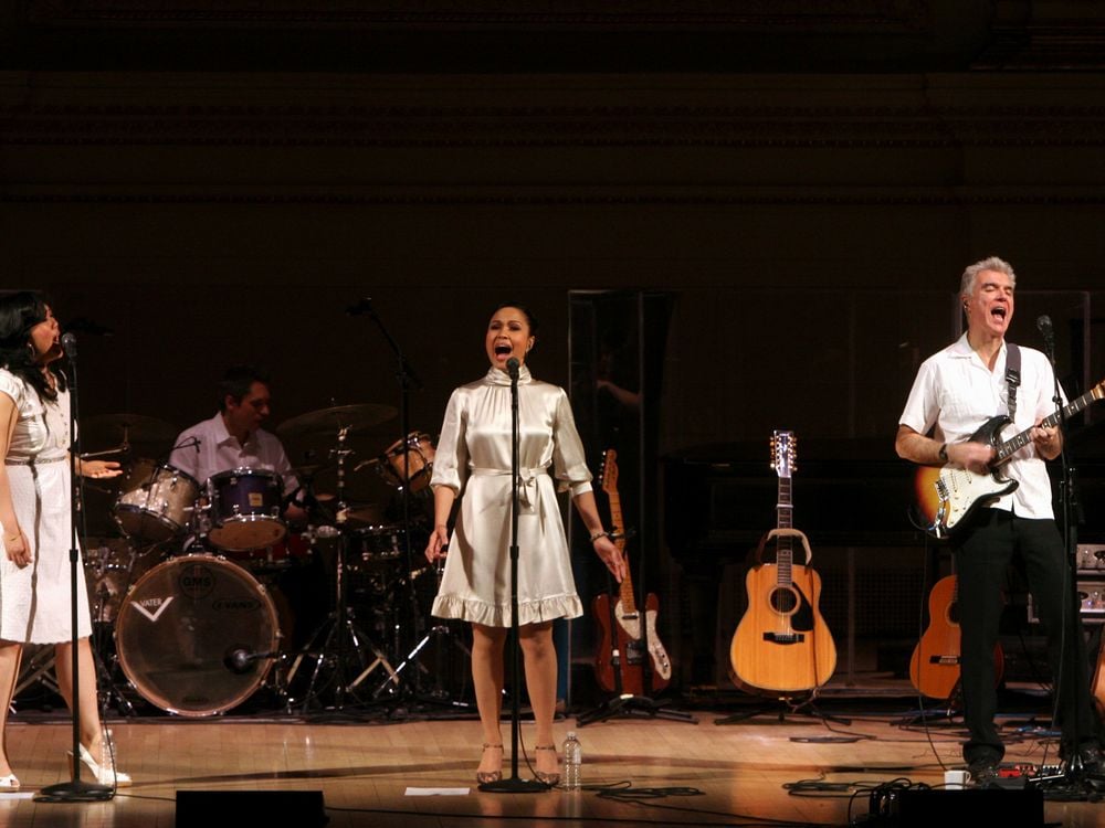 David Byrne, Ganda Suthivarakom and Joan Almedilla performing songs from Here Lies Love at Carnegie Hall in 2007