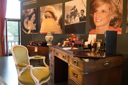 Princess Diana's desk and some of her belongings, including her music and ballet shoes.