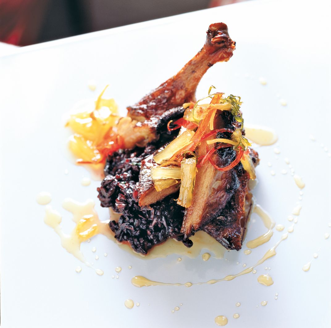 Roast Duck With Black Rice and Pineapple-Caramel Sauce