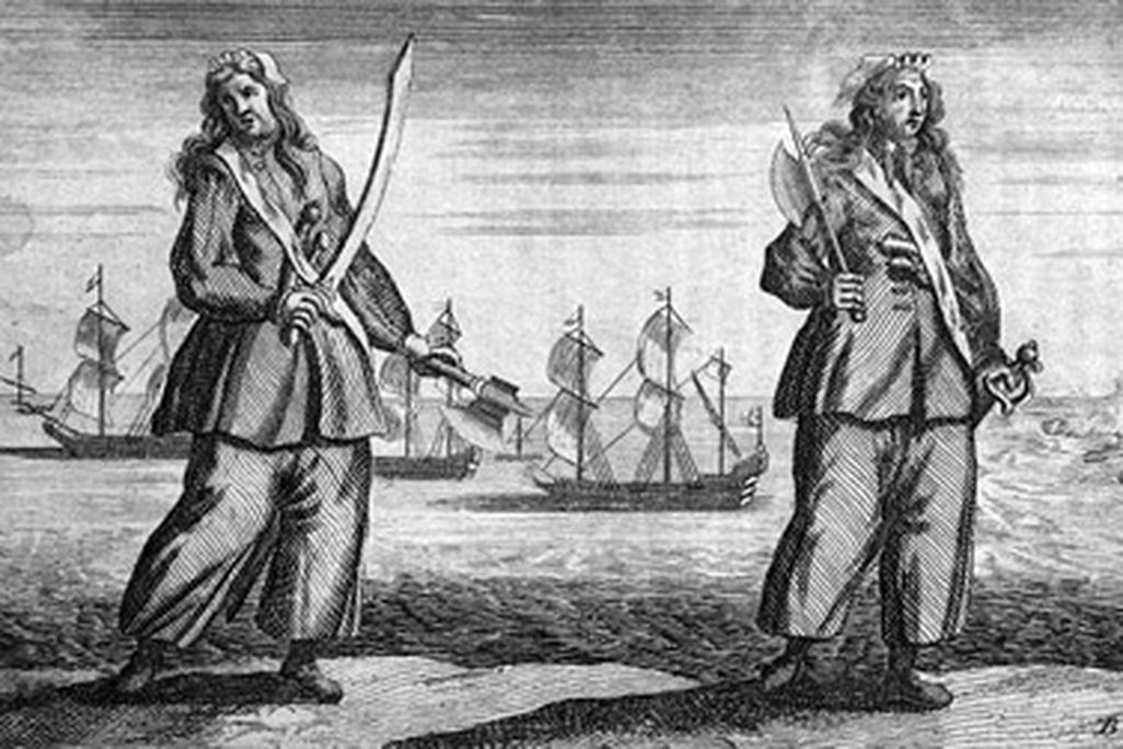 Anne Bonny (left) and Mary Read, as rendered in A General History of the Pyrates