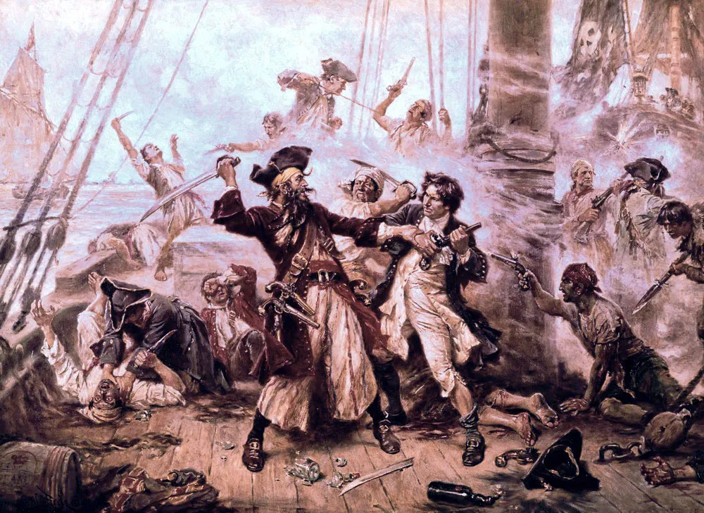 A romanticized 1920 depiction of the capture of Blackbeard, one of history's most notorious pirates