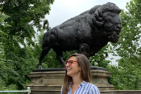 Melissa encounters a buffalo (or is it a bison?) on the Q Street Bridge in Washington, DC.