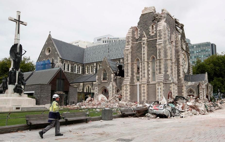 Christchurch Cathedral in New Zealand partially collapsed after a 2011 earthquake.