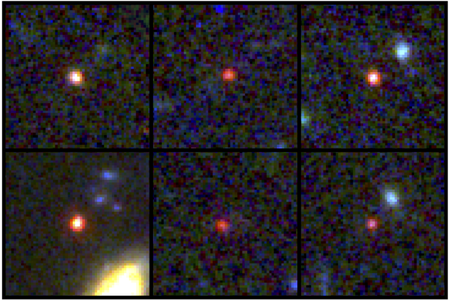 Images of the six objects thought to be massive galaxies from the early universe