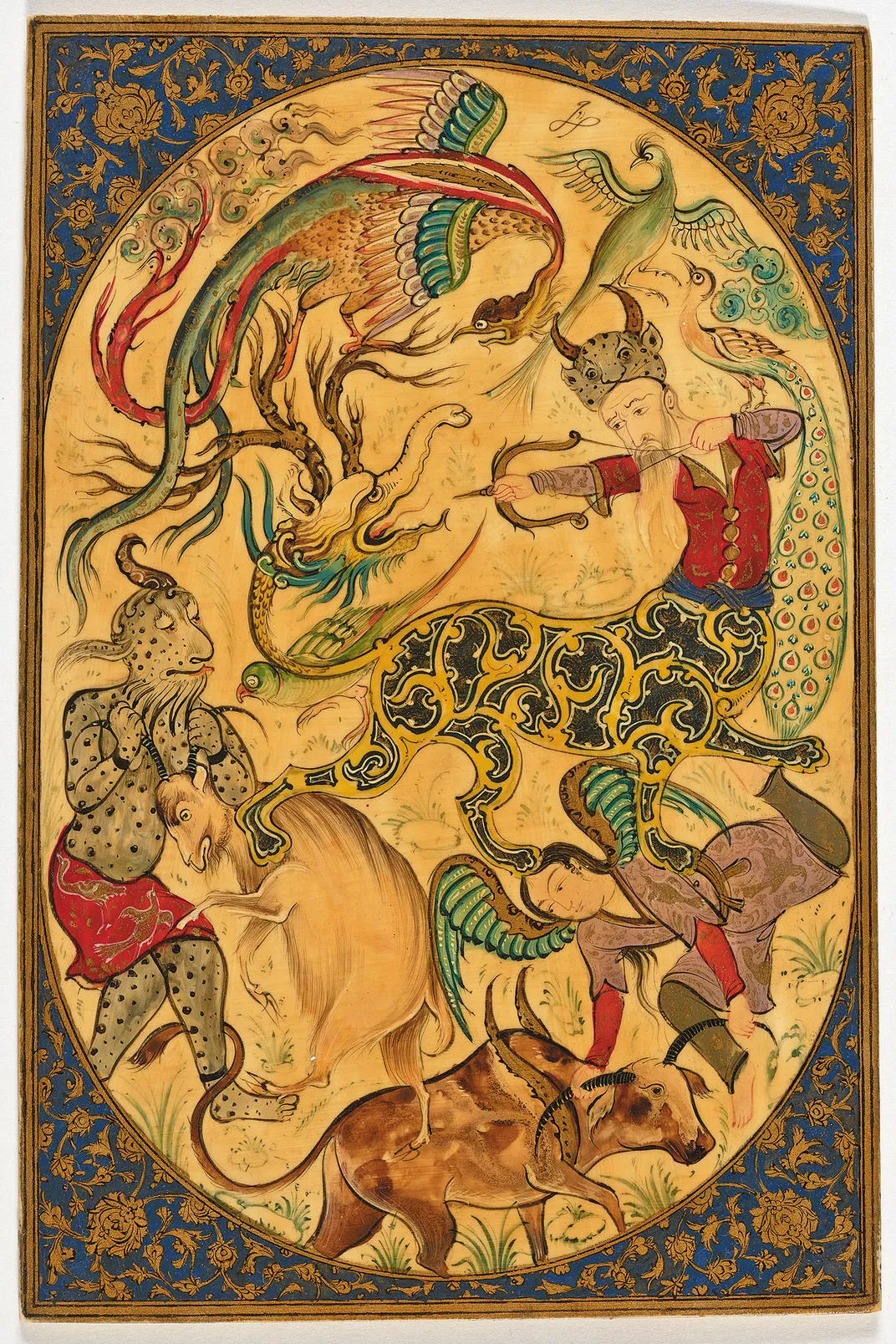 figures from Persian mythology painted on ivory