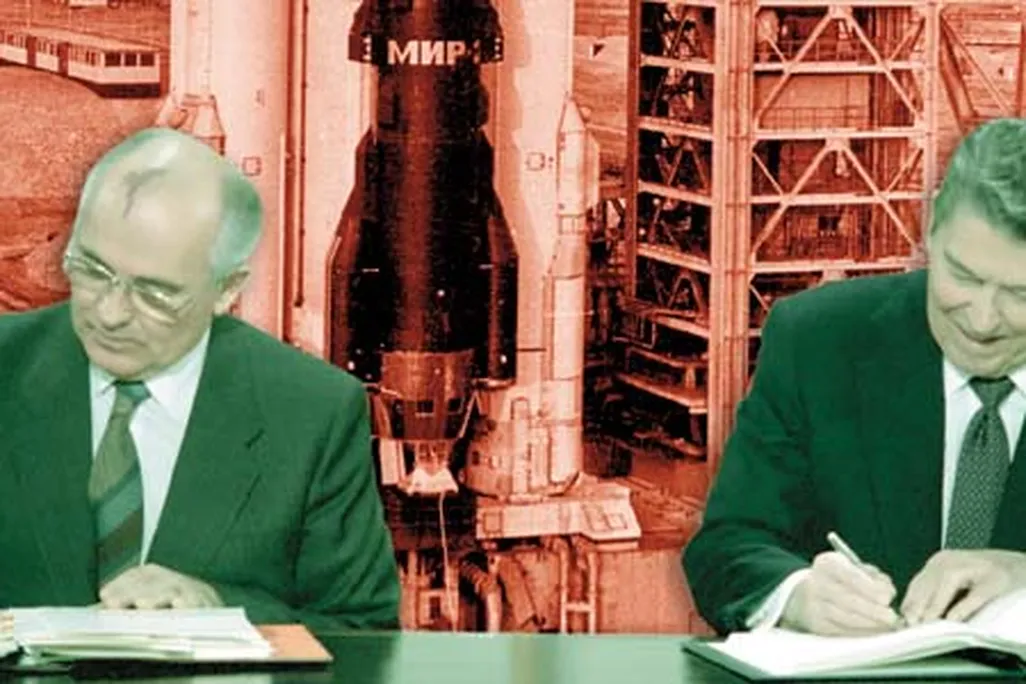 Mikhail Gorbachev with Ronald Reagan