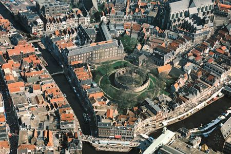 Aerial view of the city of Leiden, Holland