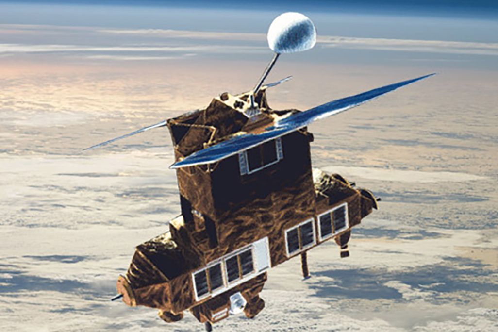 An artist's rendition of NASA's Earth Radiation Budget Satellite orbiting the Earth