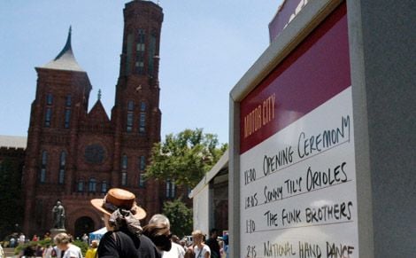 Smithsonian Castle serves as a backdrop to the the Motor City stage at the 2011 Smithsonian Folklife Festival.