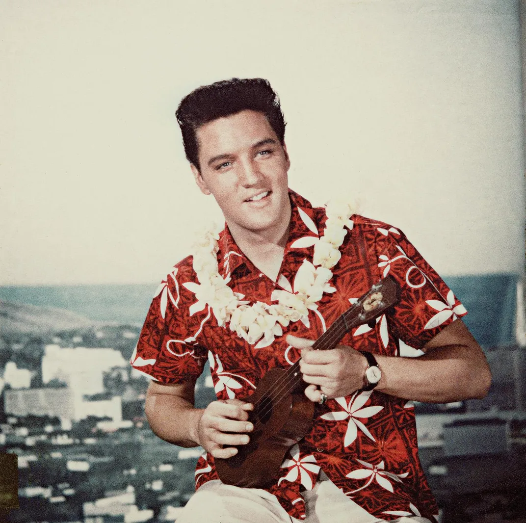 Elvis Presley on the movie set of Blue Hawaii