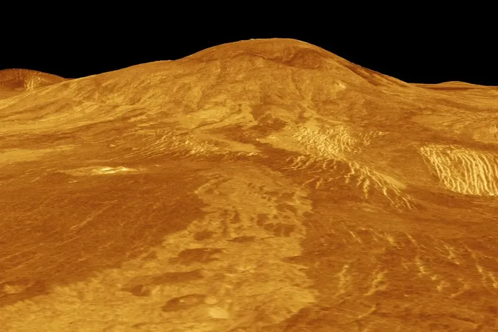 A computer-generated model of a volcano on Venus