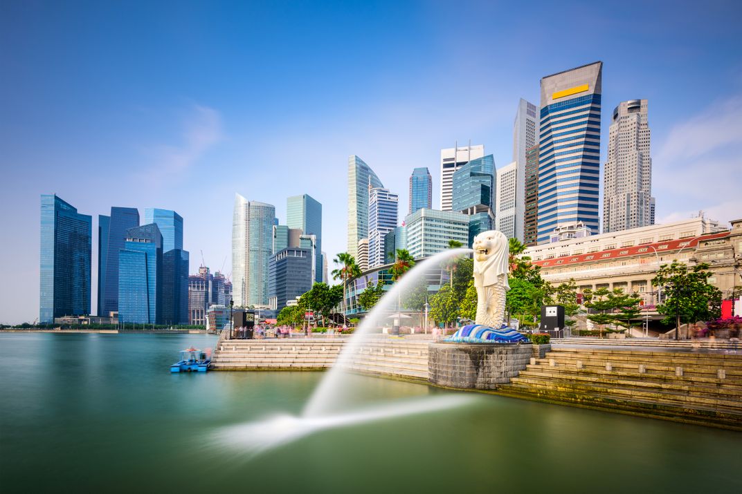 Cityscape of Singapore with the Merlion Statue