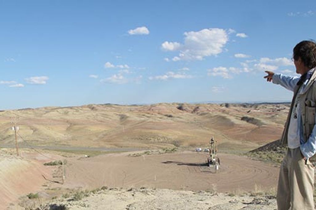 Scott Wing pointing out visible strata