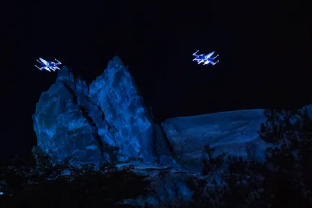 Two X-wing CAVs flew over the opening ceremony of an attraction at Star Wars: Galaxy&rsquo;s Edge at Walt Disney World Resort in December 2019.&nbsp;