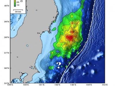 A model of estimated fault slip for the March 2011 Japanese earthquake.