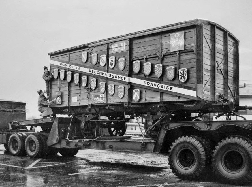 Black and white photo of old train car