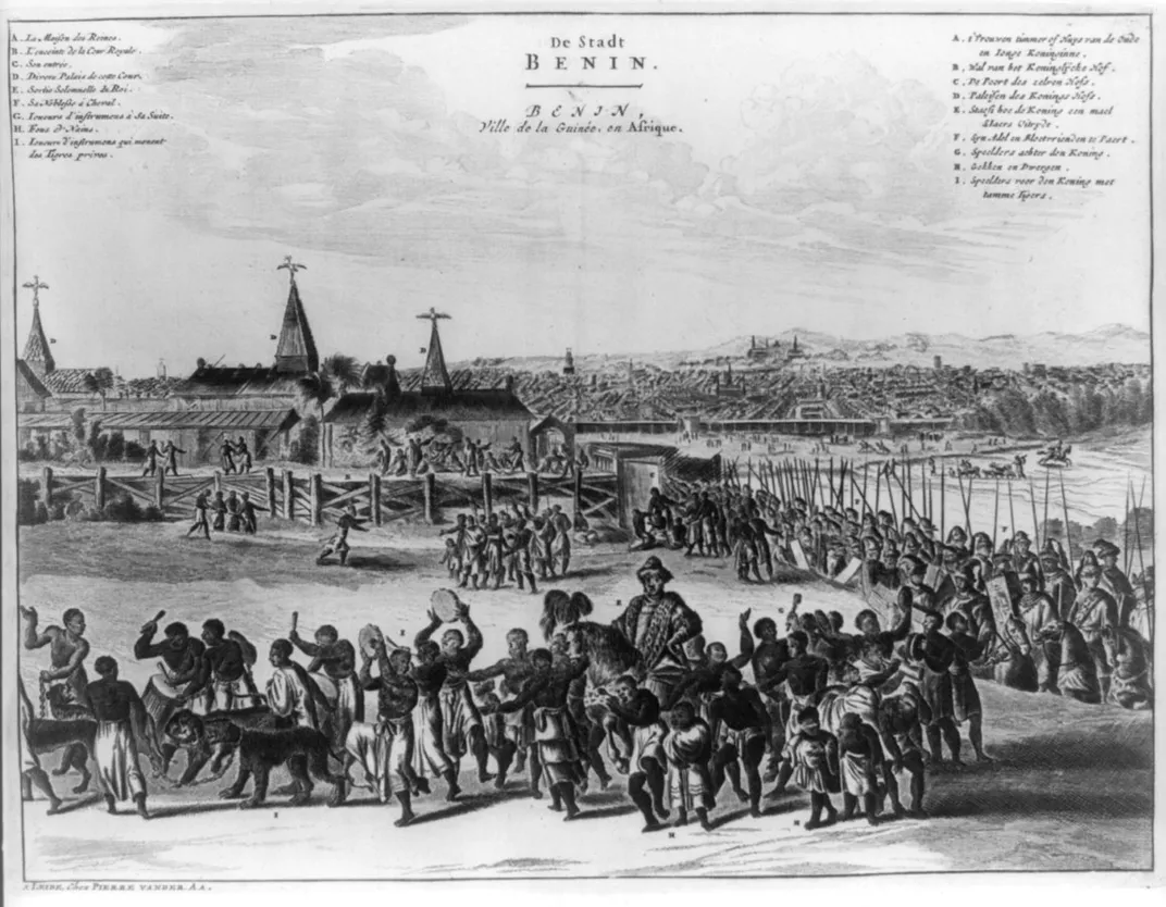 An idealized depiction of Benin City by a 17th-century Dutch artist