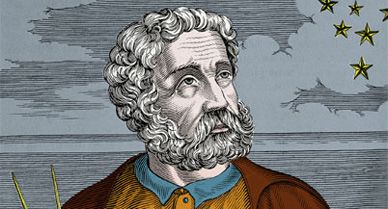 "Getting to the Pacific by ship, without having to go over land, was the biggest challenge of that period," says Helen Nadar. "[Magellan's] the one that solved it" (above, a color engraving).