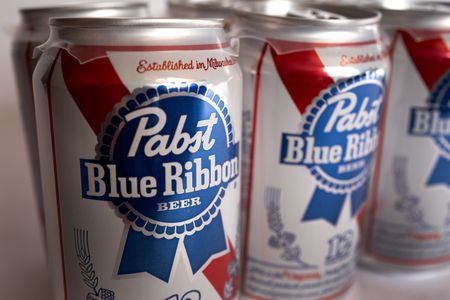 Cans of Pabst Blue Ribbon beer