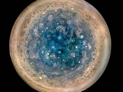 Jupiter's South Pole is a cluster of dramatic storms.