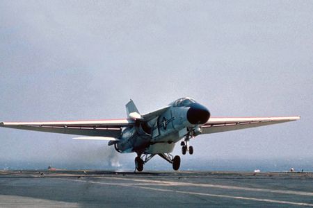 The F-111B was designed to defend the fleet, but only one landed aboard an aircraft carrier, the Coral Sea, in 1968, after the program was cancelled. 