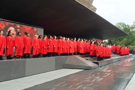 The Voice of Tomorrow Choir on the front porch of the new National Museum of African American History and Culture