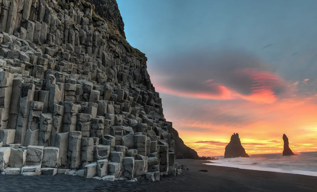 Black sand beach and basalt columns at Reynisdrangar, near Vik