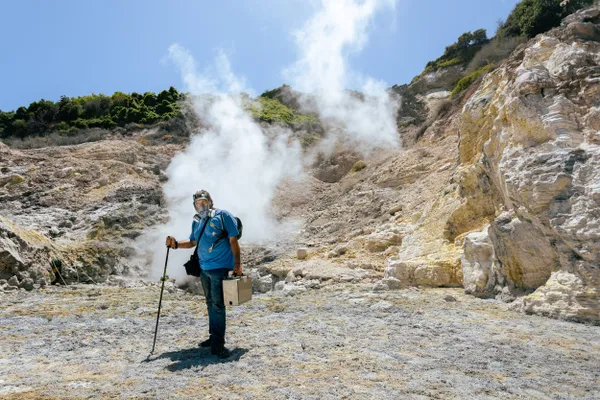 Volcanologist at work in Campi Flegrei thumbnail