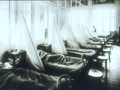 American Expeditionary Force victims of the flu pandemic at U.S. Army Camp Hospital no. 45 in Aix-les-Bains, France, in 1918.