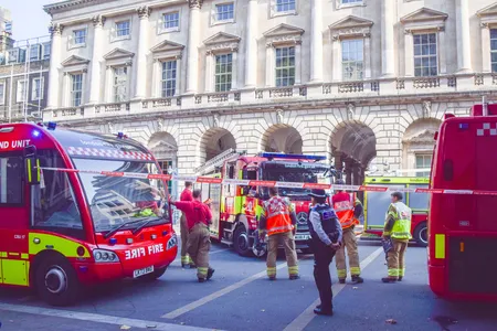 The London Fire Brigade responded to a blaze that began on Somerset House's roof.